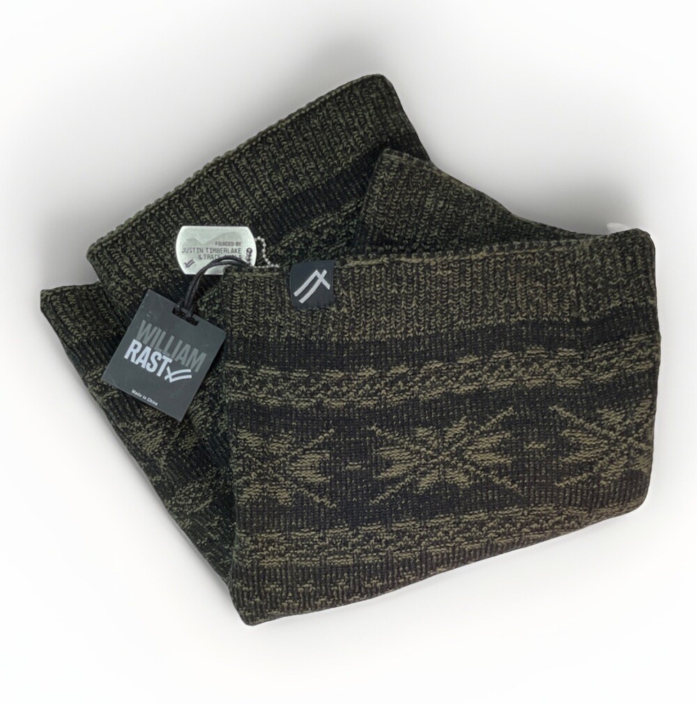 William Rast Green/Black Acrylic Knit Geometric Logo Cowl Snood Scarf